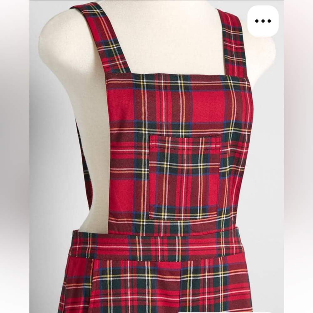 NEW Rare Stewart Tartan Red Plaid Overalls Jumpsuit XS Royal Monk Preppy Punk - Picture 2 of 16
